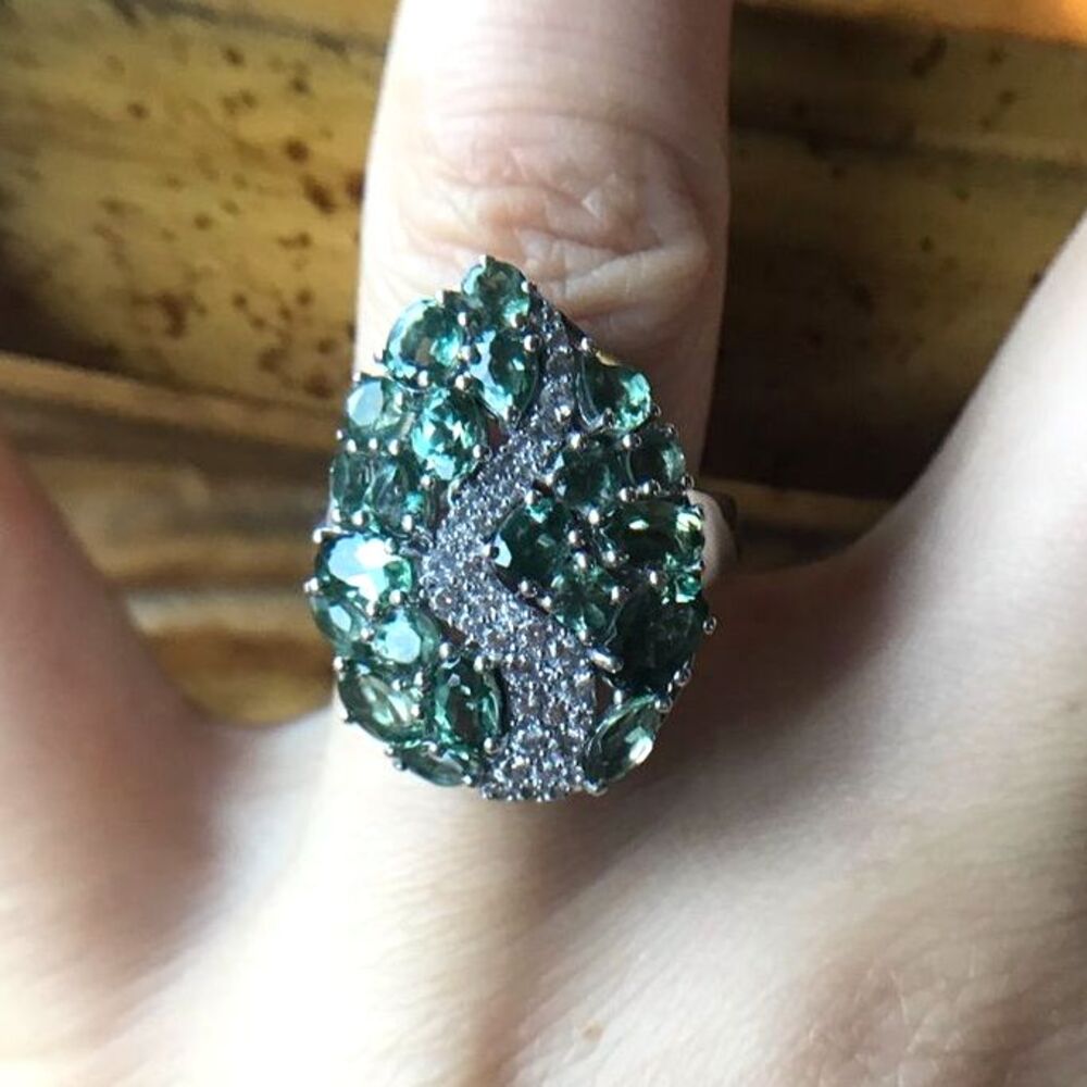 Natural Green Apatite Sterling Silver Cocktail Ring Size 7